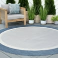 thumbnail image 1 of 6ft Round Water Resistant, Indoor Outdoor Rugs for Patios, Front Door Entry, Entryway, Deck, Porch, Balcony | Outside Area Rug for Patio | Blue, Solid Border | Size: 5'3'' Round, 1 of 6
