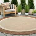 thumbnail image 1 of 6ft Round Water Resistant, Indoor Outdoor Rugs for Patios, Front Door Entry, Entryway, Deck, Porch, Balcony | Outside Area Rug for Patio | Brown, Solid Border | Size: 5'3'' Round, 1 of 6