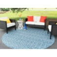thumbnail image 1 of 6ft Round Water Resistant, Indoor Outdoor Rugs for Patios, Front Door Entry, Entryway, Deck, Porch, Balcony | Outside Area Rug for Patio | Denim, Solid | Size: 5'1'' Round, 1 of 7