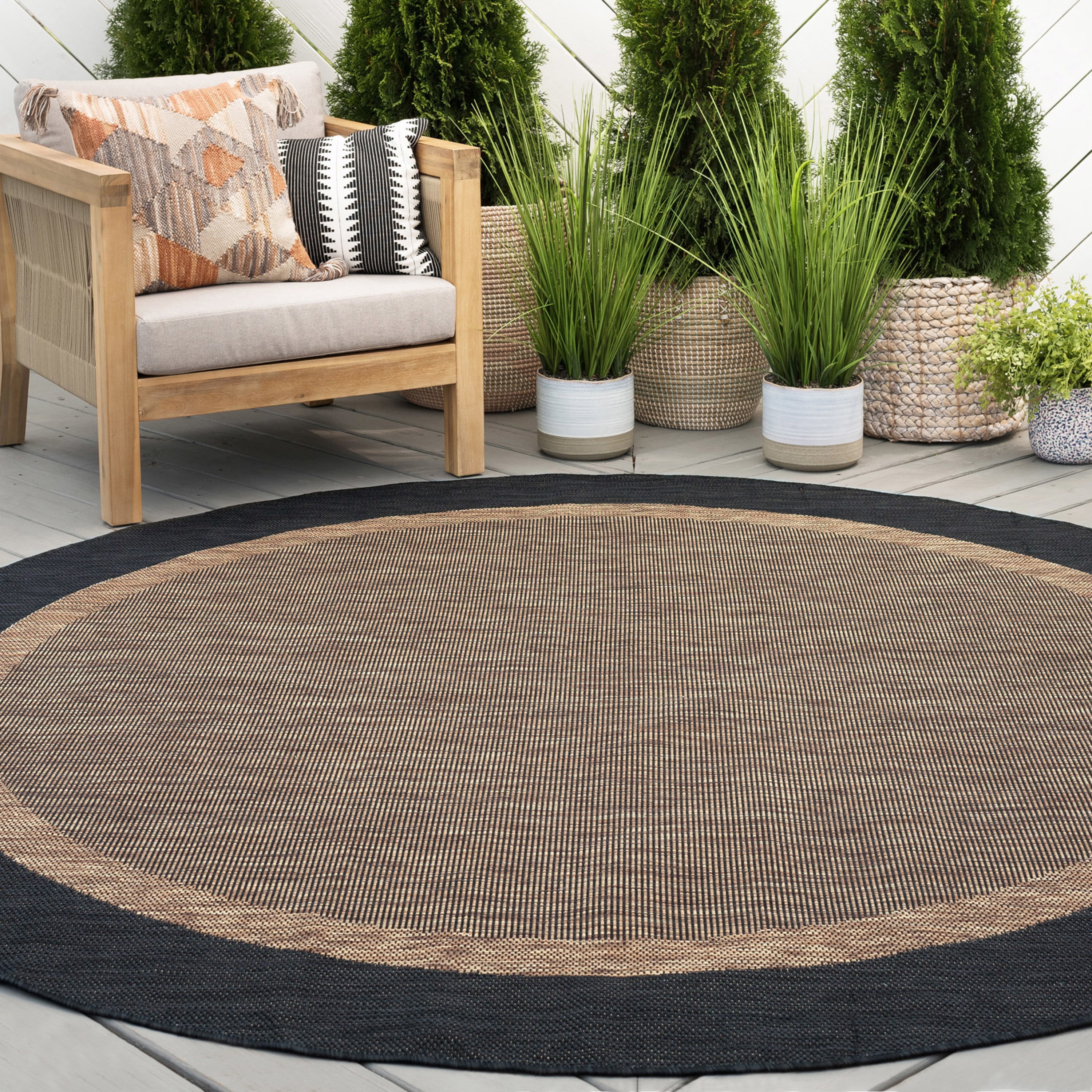 6ft Round Water Resistant, Indoor Outdoor Rugs for Patios, Front Door ...