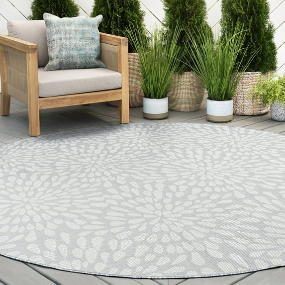 6ft Round Water Resistant, Indoor Outdoor Rugs for Patios, Front Door Entry, Entryway, Deck, Porch, Balcony | Outside Area Rug for Patio | Gray, Floral | Size: 5'3'' Round