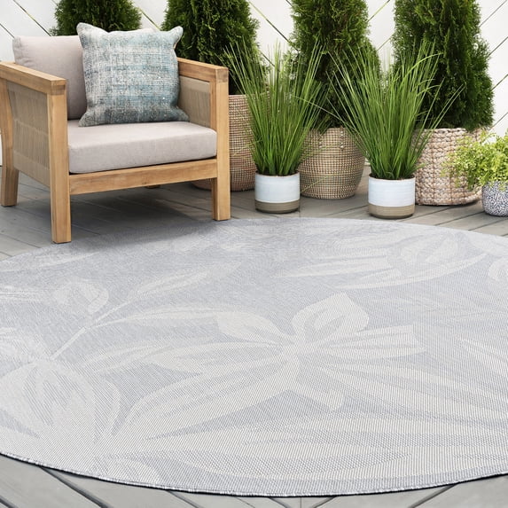 6ft Round Water Resistant, Indoor Outdoor Rugs for Patios, Front Door Entry, Entryway, Deck, Porch, Balcony | Outside Area Rug for Patio | Gray, Floral | Size: 5'3'' Round