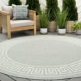 thumbnail image 1 of 6ft Round Water Resistant, Indoor Outdoor Rugs for Patios, Front Door Entry, Entryway, Deck, Porch, Balcony | Outside Area Rug for Patio | Gray, Greek Key | Size: 5'3'' Round, 1 of 6