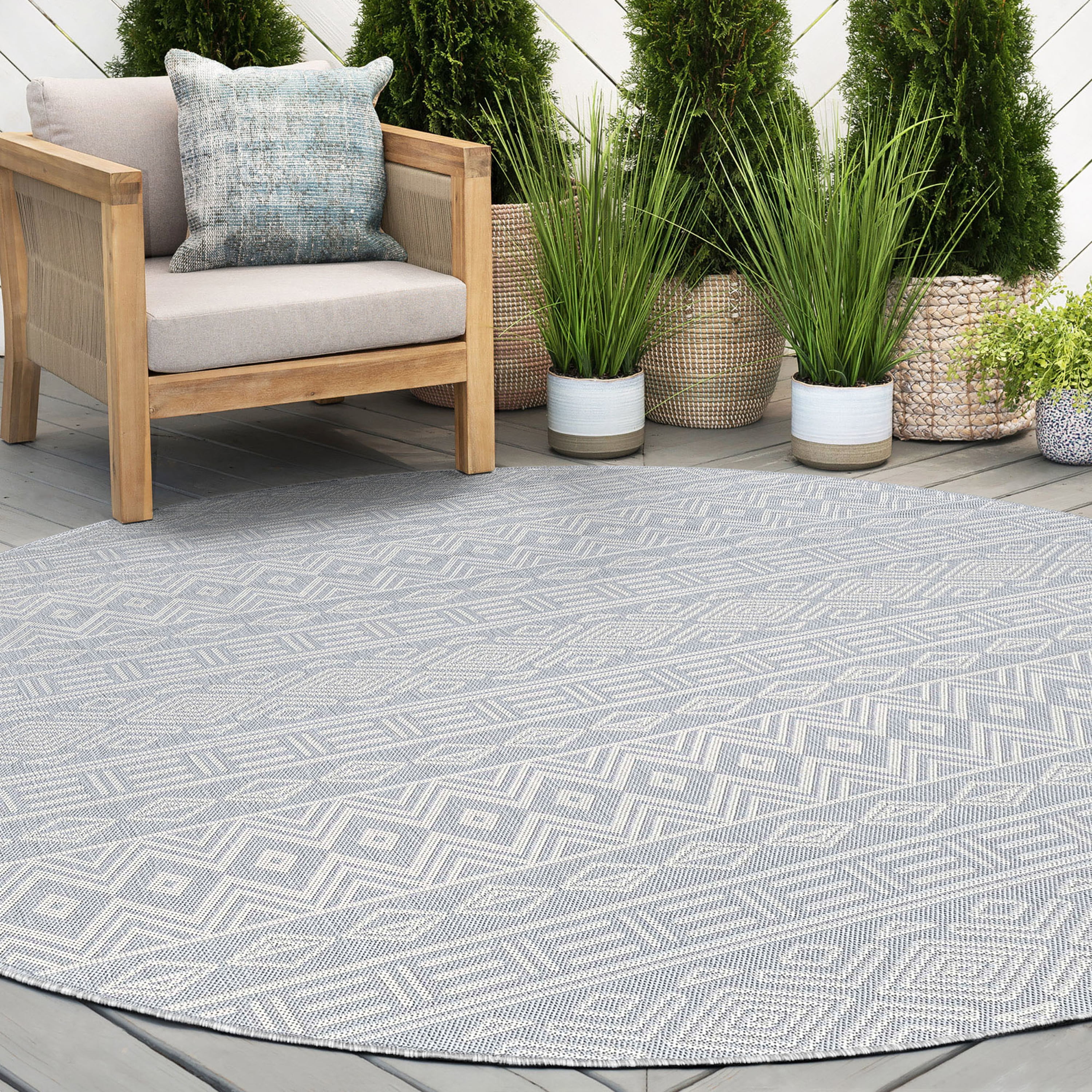 6ft Round Water Resistant, Indoor Outdoor Rugs for Patios, Front Door Entry, Entryway, Deck, Porch, Balcony | Outside Area Rug for Patio | Gray, Moroccan | Size: 5'3'' Round