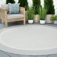 thumbnail image 1 of 6ft Round Water Resistant, Indoor Outdoor Rugs for Patios, Front Door Entry, Entryway, Deck, Porch, Balcony | Outside Area Rug for Patio | Gray, Solid Border | Size: 5'3'' Round, 1 of 6