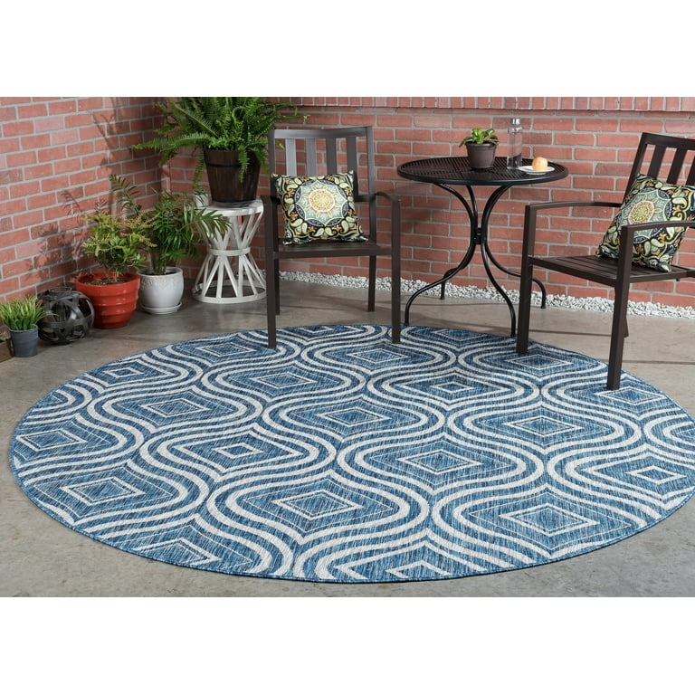 6ft Round Water Resistant, Indoor Outdoor Rugs for Patios, Front Door  Entry, Entryway, Deck, Porch, Balcony, Outside Area Rug for Patio, Aqua,  Geometric