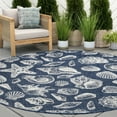 thumbnail image 1 of 6ft Round Water Resistant, Indoor Outdoor Rugs for Patios, Front Door Entry, Entryway, Deck, Porch, Balcony | Outside Area Rug for Patio | Navy, Coastal | Size: 5'3'' Round, 1 of 6