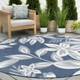 thumbnail image 1 of 6ft Round Water Resistant, Indoor Outdoor Rugs for Patios, Front Door Entry, Entryway, Deck, Porch, Balcony | Outside Area Rug for Patio | Navy, Floral | Size: 5'3'' Round, 1 of 6