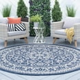 thumbnail image 1 of 6ft Round Water Resistant, Indoor Outdoor Rugs for Patios, Front Door Entry, Entryway, Deck, Porch, Balcony | Outside Area Rug for Patio | Navy, Floral | Size: 5'3'' Round, 1 of 5
