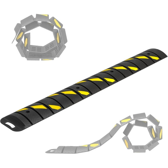 6ft Rubber Portable Speed Bump, Collapsible Traffic Calming Device, Roll-up Speed Bump, Reflective Yellow Traffic Barrier, Heavy Duty, Quick-Deploy Ramp for Driveways, Roads, Parking Lots