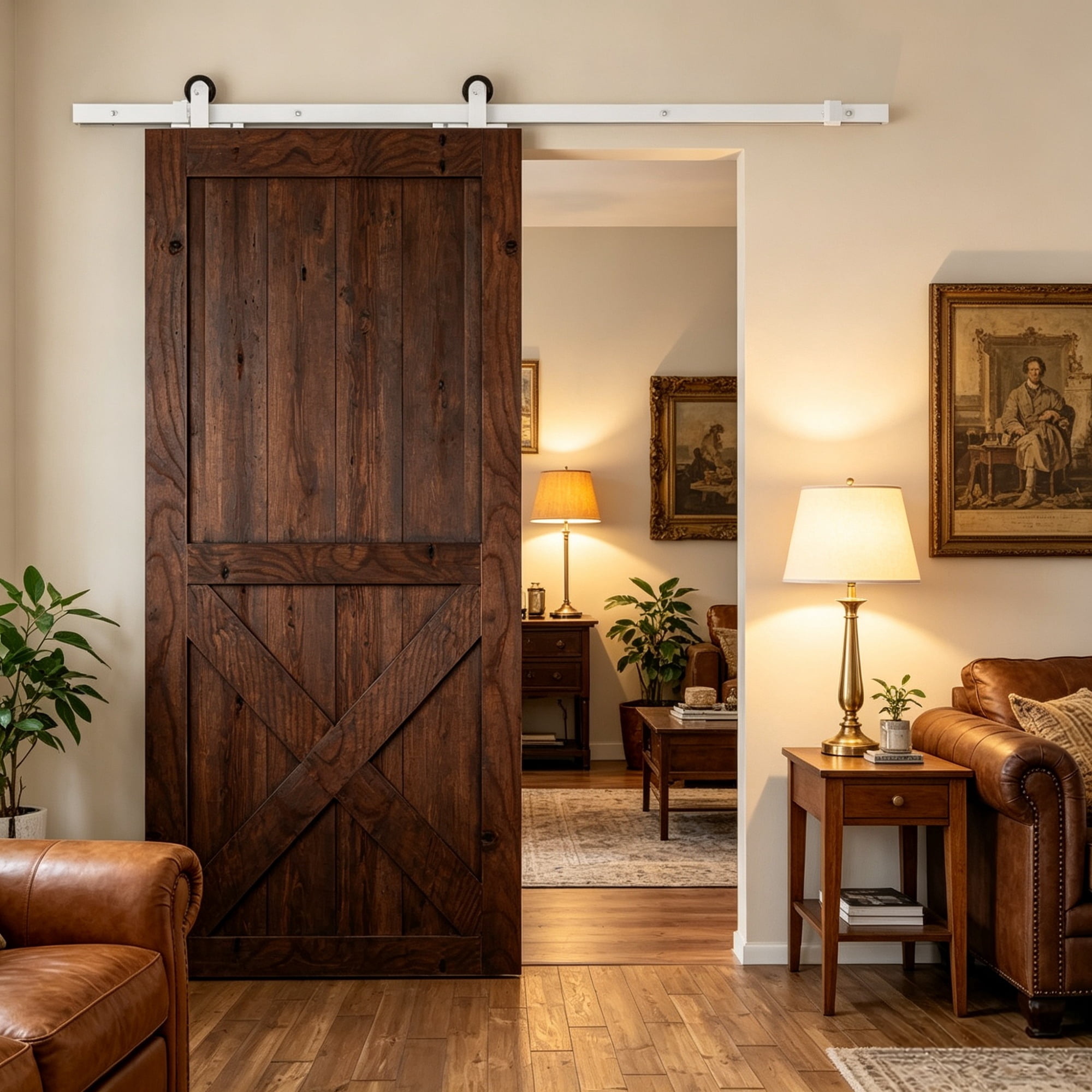 6ft Rustic Barn Door Mounting Kit, Sliding Hardware Set for Interior Home Use, White（Hardware Only, Door Not Included）