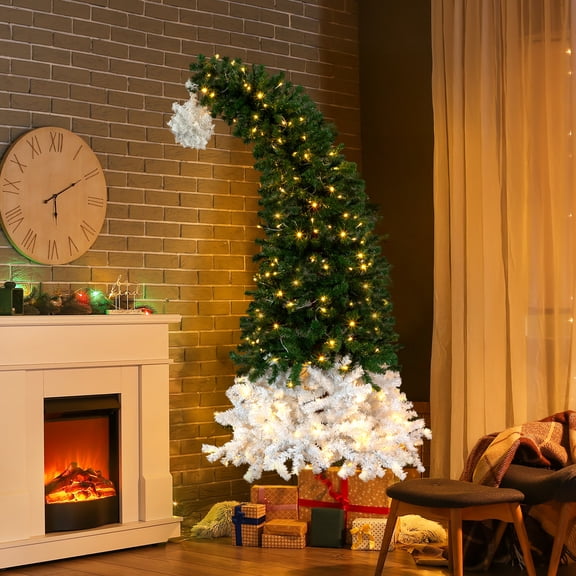 6ft Santa Hat Christmas Tree Pre Lit Artificial Xmas Tree with 250 Warm White LED Lights 839 Branch Tips Unique Novelty Holiday Tree for Home Office Store Display Party Decorations