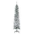thumbnail image 1 of 6ft Snow-Flocked Christmas Tree, Slim Pencil Xmas Tree with 395 Realistic Branches & Metal Base, Green, 1 of 9