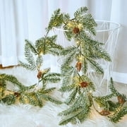6ft Smokey Christmas Garland with Lights, Prelit Natual Rustic Cedar Pine Garland with Pine Cones for Home New Year, Mantle, Farmhouse Indoor Outdoor Decoration