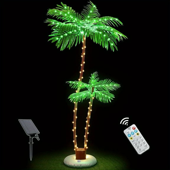 6ft Solar LED Artificial Palm Tree with 121 Lights & Remote, 8 Modes Weather-Resistant for Outdoor Christmas, Pool, Patio Decor