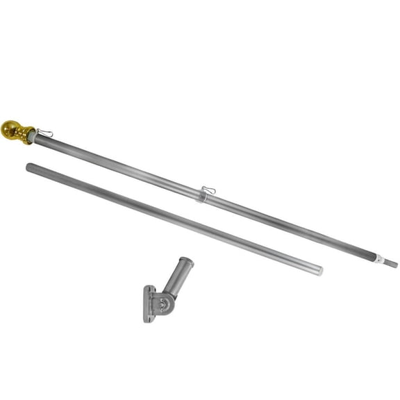 6ft Spinning Silver Stabilizer Flag Pole & Adjustable Bracket Kit