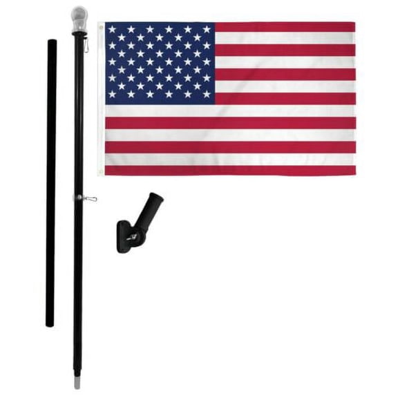 6ft Spinning Stabilizer Flag Black Pole & Bracket Kit & 3'x5' USA Poly Flag