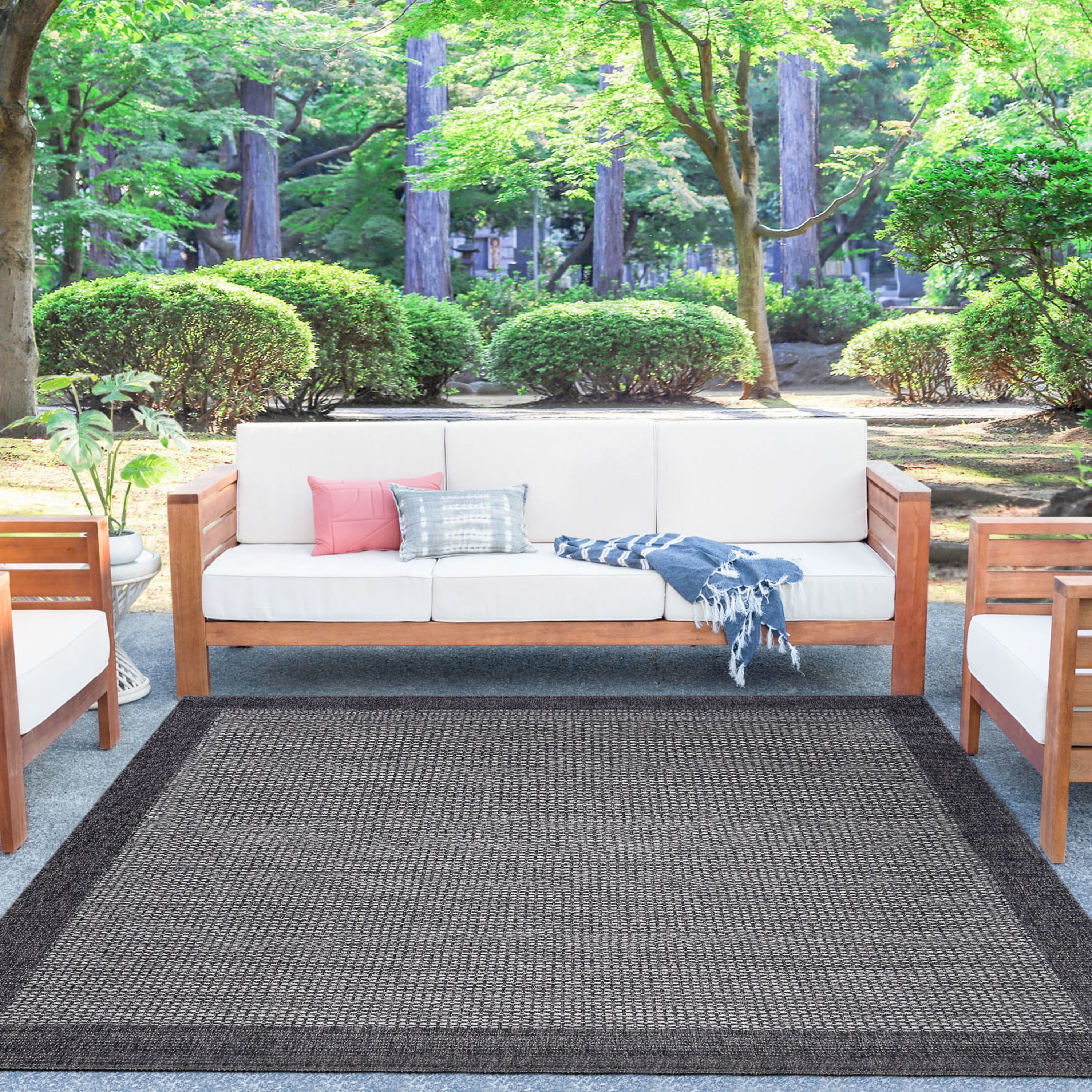 6ft Square Water Resistant, Indoor Outdoor Rugs for Patios, Front Door Entry, Entryway, Deck, Porch, Balcony | Outside Area Rug for Patio | Black, Solid | Size: 5'1'' Square