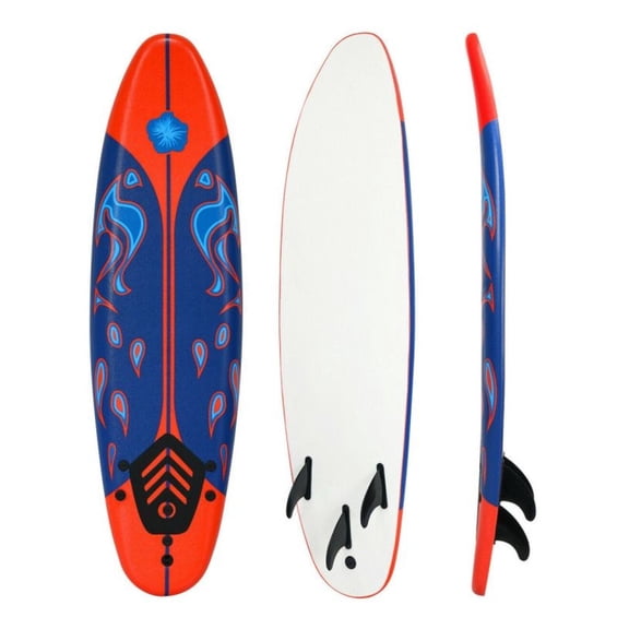 6ft Surfboard for Beginners with Fins - Red/Yellow Foam Surf Board for Adults & Kids - EPE Deck, EPS Core, PP Bottom - Includes Leash & Traction Pad