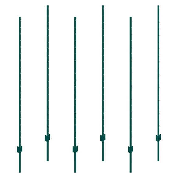 6ft T-Post Fence Posts 6 Pack - Heavy Duty Metal Fence Posts Green - Q235 Steel Farm Posts for Garden, Yard, Orchard, Durable & Rust-Resistant
