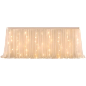 6ft Table Skirt With Lights, Pearl Chiffon LED Lighted Table Skirting, 72" x 30.7" Ruffle Tutu Table Skirt for Celebration Shower, Birthday Party, Wedding Decoration