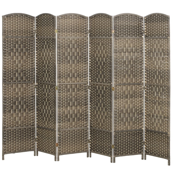 6ft Tall 6 Panel Folding Room Divider - Freestanding Privacy Screen with Wood Frame for Home Office - Dark Rustic Oak