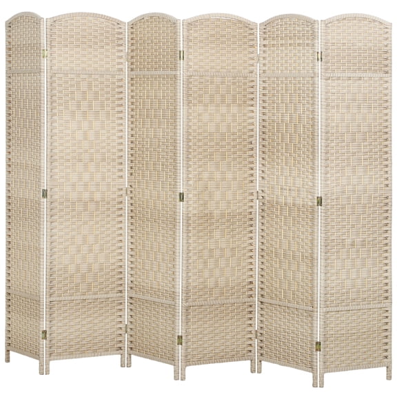 6ft Tall 6 Panel Folding Room Divider - Freestanding Privacy Screen with Wood Frame for Home Office - Washed Oak