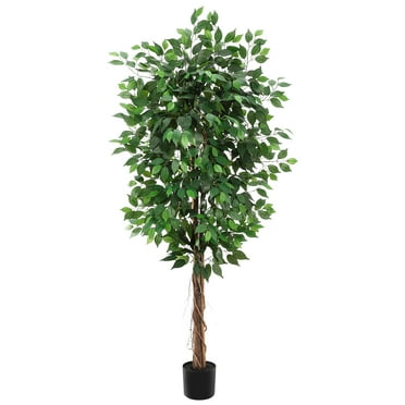 6ft Tall Artificial Ficus Tree with Natural Wood Trunk - Indoor/Outdoor Decorative Plant