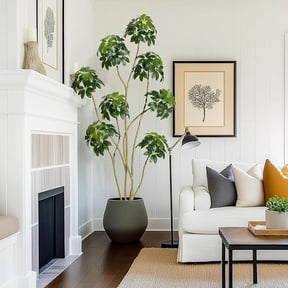 6ft Tall Fake Plant Indoor,Faux Floor Tree Fake Trees in Decorative White Planter with Multiple Trunks Design, Artificial Umbrella Schefflera Tree for Home Offices Porch Decor