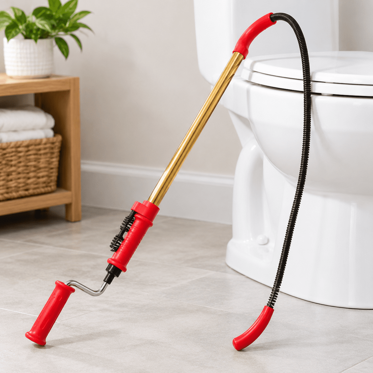 6ft Toilet Auger Drain Snake with Dual Bulb Head, Heavy-Duty Clog ...