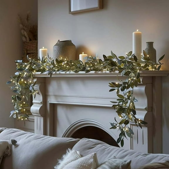 6ft Twinkling Tree Olive Vines with Fairy Lights, LED Artificial Greenery Garland Light String, Hanging Battery Operated Leaves Vines, for Spring Christmas Mantel Table Wall Decor