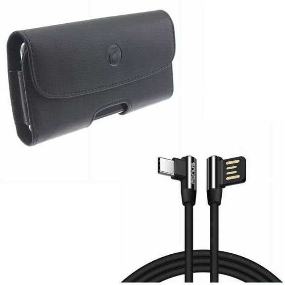 6ft Type-C Angle USB Cable w Leather Case Belt Clip for Google Pixel 4 XL Phones - Charger Cord USB-C, Holster Cover A1Q Compatible With Pixel 4 XL Models