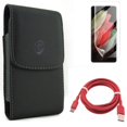 thumbnail image 1 of 6ft USB-C Cable & Case Belt Clip & Matte Screen Protector for Samsung Galaxy S21 Ultra Phone - Red Charger Cord & Leather Holster & TPU Film Anti-Glare Accessory Bundle, 1 of 1