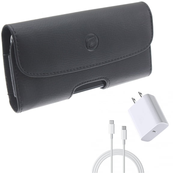 6ft USB-C Cable PD Type-C 18W Fast Home Charger w Holster Leather Case Belt Clip for Samsung Galaxy S8 Plus S22 Plus S10 Plus XCover FieldPro S20 Fan Edition S21 FE 5G A53 5G A51 5G A50 A33 5G