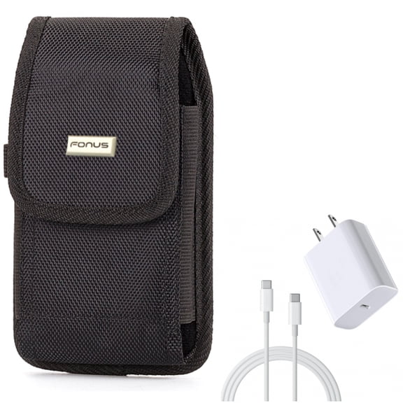 6ft USB-C Cable PD Type-C 18W Fast Home Charger w Holster Rugged Case Belt Clip for Cricket Ovation, Influence, Icon 3 2 - Google Pixel XL 6 4 XL Pro 5a 5G 3a XL 3 XL 2 XL 4a 5G - HTC U12 Plus