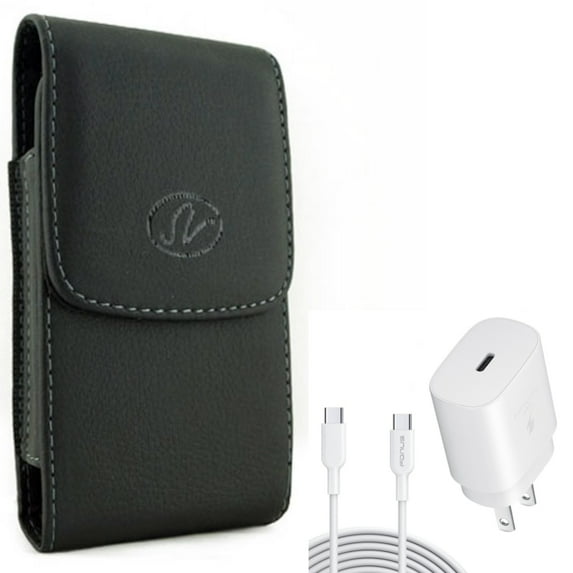 6ft USB-C Cable PD Type-C 25W Fast Home Charger w Holster Leather Case Belt Clip for CAT S62 Pro - Coolpad Suva - Cricket Influence, Icon 2 - Google Pixel XL 6 4 XL 3a XL 3 XL 2 XL 5a 5G 4a 5G
