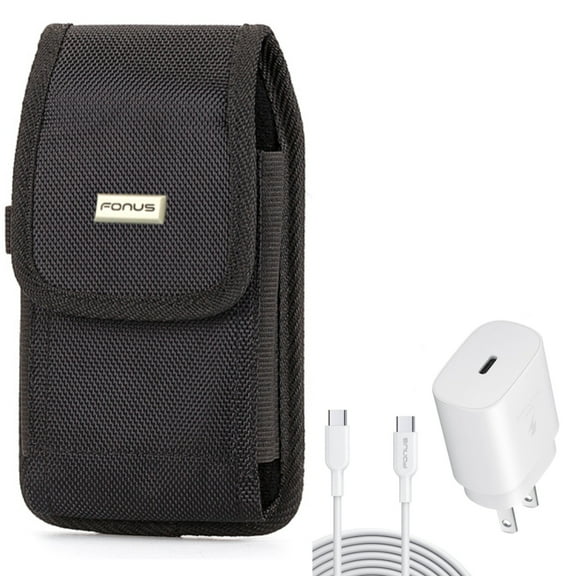 6ft USB-C Cable PD Type-C 25W Fast Home Charger w Holster Rugged Case Belt Clip for Acer Liquid Jade Primo - ASUS ROG Phone, ZenFone 6 - AT&T Fusion Z, RADIANT Max - BLU G9 G91 Pro, G90 Pro