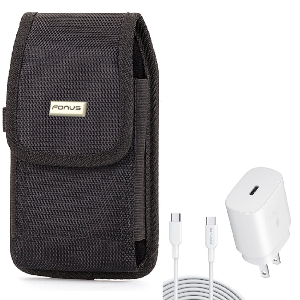 6ft USB-C Cable PD Type-C 25W Fast Home Charger w Holster Rugged Case Belt Clip for Motorola Moto G Power (2021) (2020) Play (2021) Fast, One 5G Ace, Edge Plus (2022) (2021) - Nokia G20, 3.1