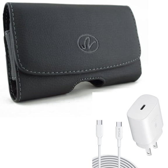6ft USB-C Cable PD Type-C 25W Fast Home Charger w Swivel Leather Case Belt Clip for LG Premier Pro Plus (L455DL), G8X ThinQ, G7 ThinQ, Stylo 5 4 Plus, Harmony 4 - Lively Jitterbug Smart3