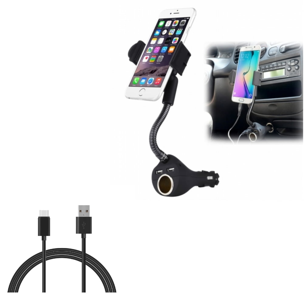 6ft USB-C Cable w Car Mount DC Socket Charger Holder Type-C Cord X1A for Motorola Moto G Power (2021),(2020),G7 Play,(2021),Fast, One 5G,Ace, Razr (2020),(2019), Edge (2021) - Nokia G20, XR20