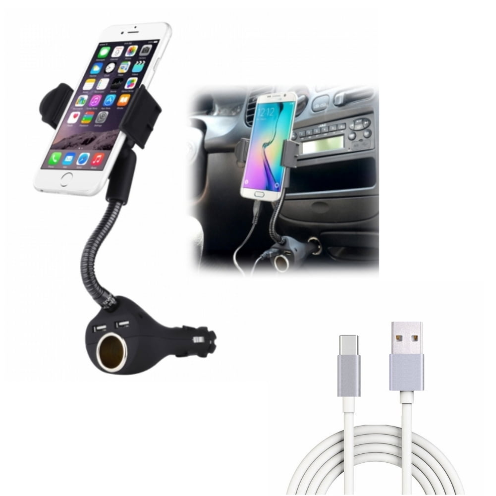 6ft USB-C Cable w Car Mount for Samsung Galaxy A73 5G,A53 5G,A33 5G,A13 5G,A03s Phones - Type-C Charger Cord Power Wire, Charger Holder DC Socket USB 2-Port