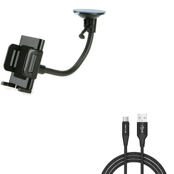 6ft USB-C Cable w Car Mount for Samsung Galaxy A73 5G,A53 5G,A33 5G,A13 5G,A03s Phones - Type-C Charger Cord Power Wire, Windshield Holder Glass Cradle