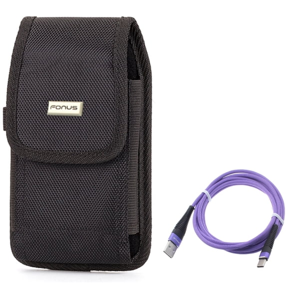 6ft USB-C Cable w Case Belt Clip for Samsung Galaxy S22 Ultra,S21,Ultra,S20 Ultra,Plus,Fan Edition,FE 5G - Purple Type-C Charger Cord, Rugged Holster Combo