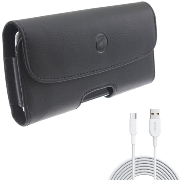 6ft USB-C Cable w Case Belt Clip for Samsung Galaxy A73 5G,A13 5G,A03s Phones - Type-C Fast Charger Cord Power, Leather Holster Cover Pouch