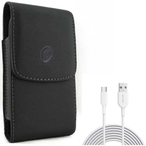6ft USB-C Cable w Case Belt Clip for Samsung Galaxy A73 5G,A13 5G,A03s Phones - Type-C Fast Charger Cord Power, Leather Holster Cover Pouch