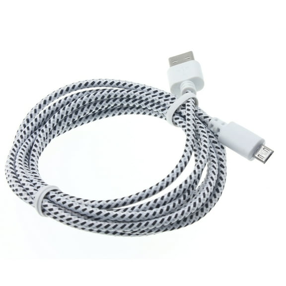 6ft USB Cable for Arlo Pro / Pro 2 Security Cameras - MicroUSB Charger Cord Power Wire Long Sync Braided Fast Charge White Compatible With Arlo Pro and Pro 2 Models