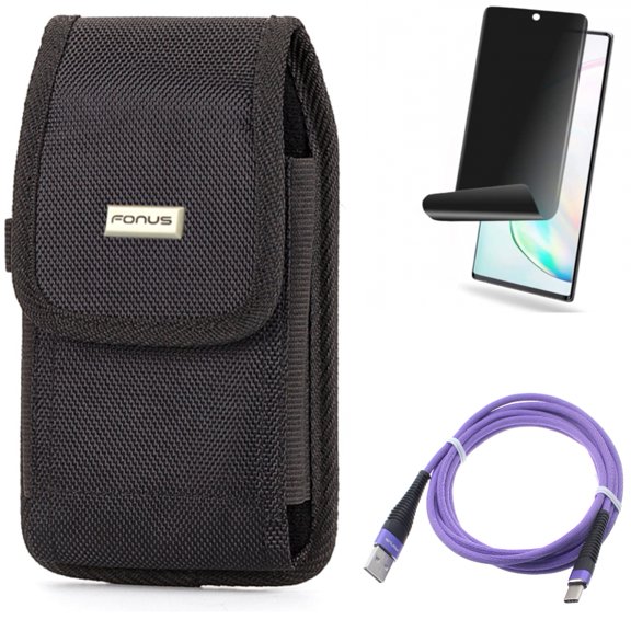 6ft USB Cable & Privacy Screen Protector & Case Belt Clip for Samsung Galaxy Note 20 (6.7") - Combo with Purple Type-C & TPU Film Anti-Peep & Rugged Holster