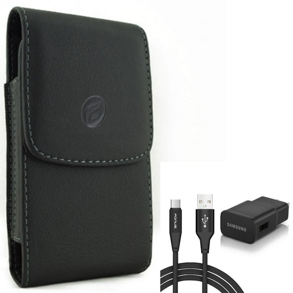 6ft USB Cable Type-C Fast Home Charger with Holster Leather Case Belt Clip for Samsung Galaxy A9 A73 5G A72 5G A71 5G A70 A52 5G A51 5G A42 5G A32 5G A21 A13 5G A12 5G A11 A03s A02s