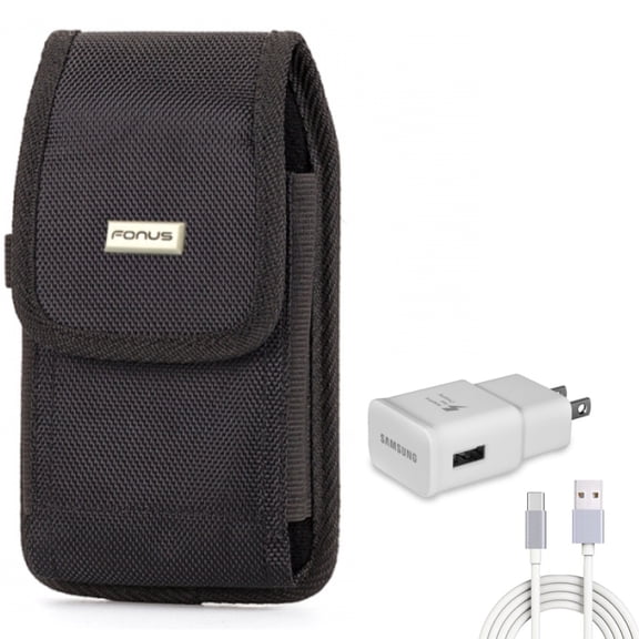 6ft USB Cable Type-C Fast Home Charger w Holster Swivel Case Belt Clip for Motorola One Zoom, Moto Z4 Z3 Play Z2 Play Force Z Force Droid, Revvlry Plus, Edge Plus, G7 G6 G Stylus Power (2021)
