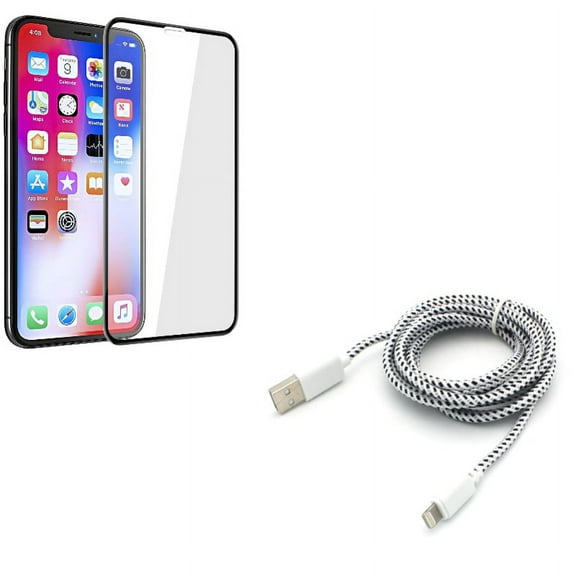 6ft USB Cable w Screen Protector for iPhone XR - Charger Cord Power Wire Braided, Tempered Glass 5D Touch Curved Edge Full Cover